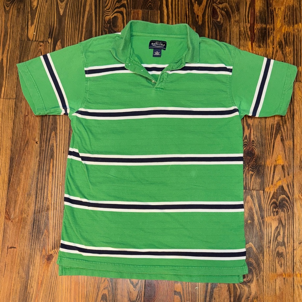 Sonoma Kids Polo in Green with Navy and White Stripes